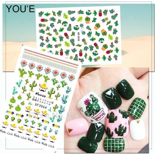 New Fashion Cactus Nail Stickers for Nails Back Glue Love Decals Manicure Design DIY 3D Nails Sticker Accessoires Tip Decortaion