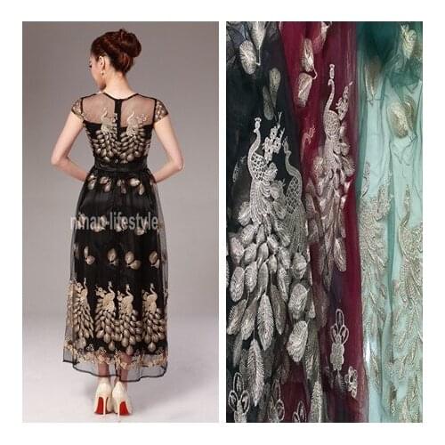 New lace mesh yarn embroidered peacock flower bilateral lace fabrics fashion dress fabrics DIY clothing accessories 4 colors