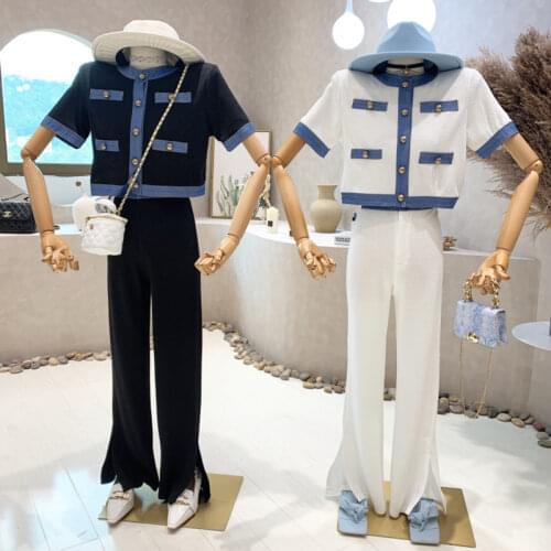 New Womens Clothing 2021 Autumn Two button long sleeve Blazers top + Split skirt two piece set