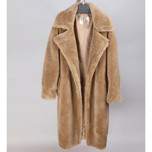 New Winter Coat Natural Wool Sheepskin Long Teddy Bear Coat Warm Loose Outwear Women Overcoats Woolen Streetwear