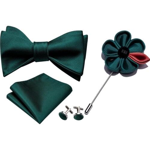 Solid Green Bowtie for Men Self-tied Bows Silk Tie Set Pocket Square Cufflinks Boutonniere Gift for Wedding Party Barry.Wang