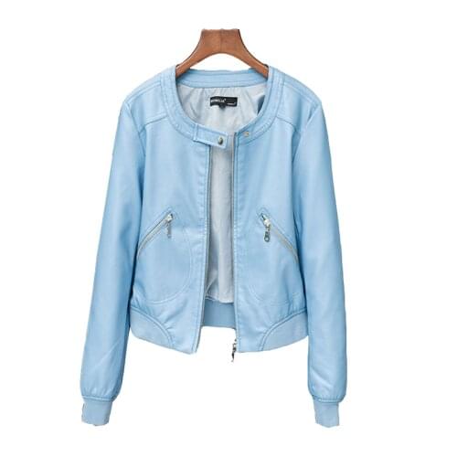 Autumn Faux Leather Jacket Women O-neck Zipper Casual Jackets Female Short Biker Coat Plus Size 5XL Basic Outwear Womens tops