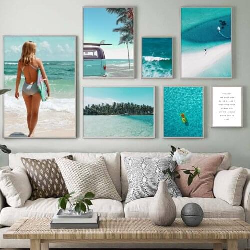 Beach Sea Surf Travel Car Coconut Tree Wall Art Canvas Painting Nordic Posters And Prints Wall Pictures For Living Room Decor