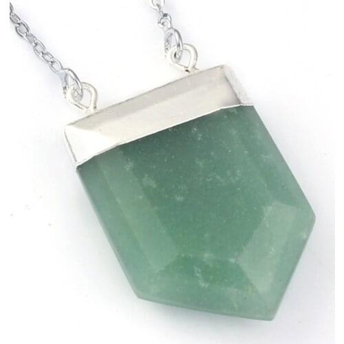 100-Unique 1 Pcs Silver Plated Royal Shield Double Hook Pendant Green Aventurine Necklace Amulet Jewelry