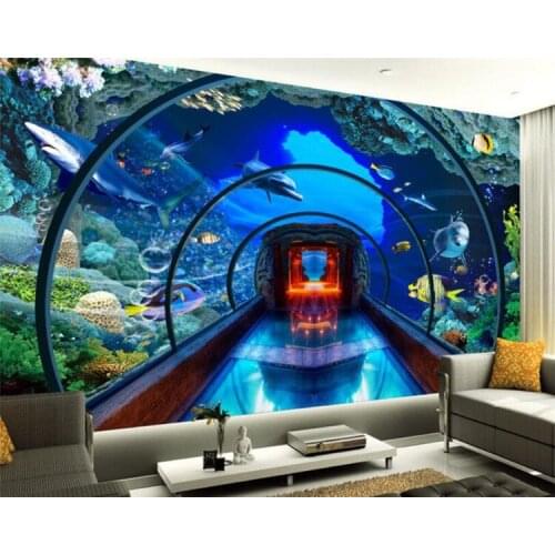 Custom 3d wallpaper underwater world aquarium 3D stereo murals TV background living room wall wallpaper for walls 3 d