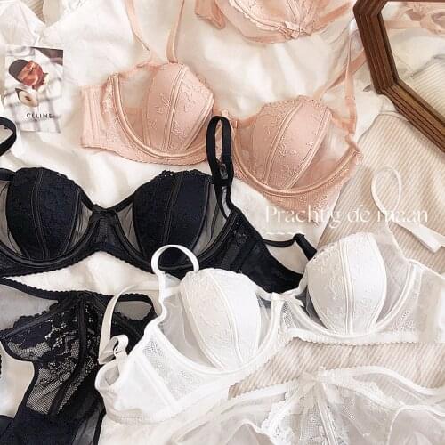 Big Size BCD Cup Translucent Sexy Cotton Thin Half Cup Lingerie Bra And Panty Sets Push Up Adjustable Summer Women Underwear