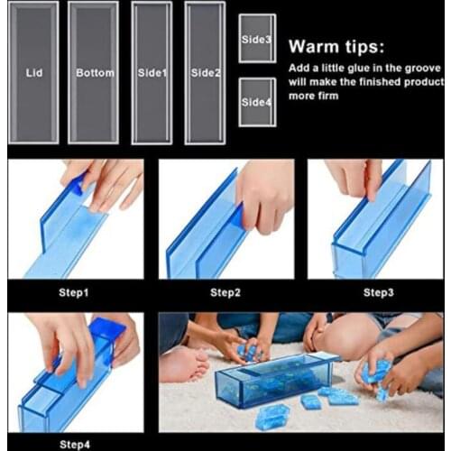 Q0KE Dominoes Epoxy Resin Mold Dominoes Storage Box Silicone Mold DIY Crafts Jewelry Storage Case Holder Casting Tool