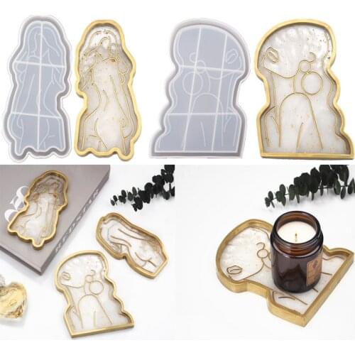 DIY Crystal Resin Mold Girl Women Model Body Abstract Dish Plate Mirror Tray Silicone Mold For Resin Cup Pad Molds For Resin