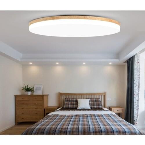 Modern LED Ceiling Light Fixtures for Living Room Bedroom Home Decoration Indoor Lighting Fixture Creative Design Round Wood Art