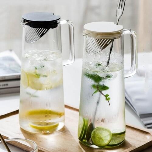 Cold Glass Water Bottle Jar Kettle Transparent Large Capacity Heat Resistant Coffee Pot with Handle Teapot Pitchers 1.2L