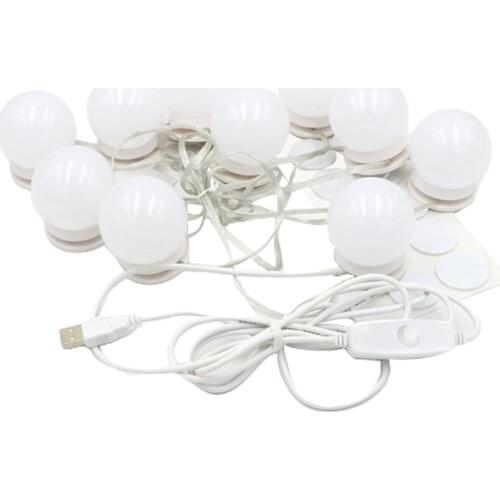 10LED LED Makeup Mirror Light Bulb Hollywood Vanity Lights Stepless Dimmable Wall Lamp Bulbs Kit for Dressing Table