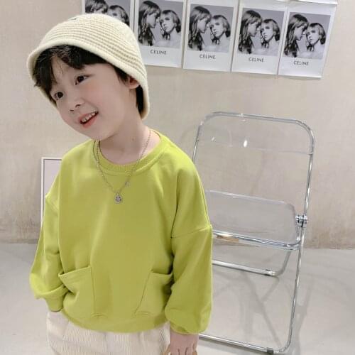 Korean style spring autumn candy color long sleeve sweatshirts for boys 2020 girls cotton soft casual Tops