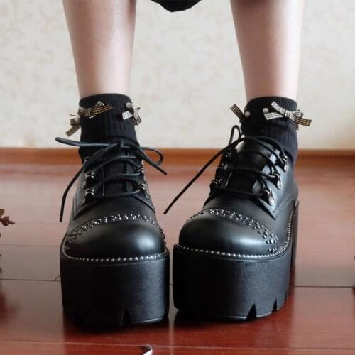 Women Shoes Punk Dark Thick Bottom Cake Single Shoes Cool Thin Skinny Harajuku Shoes Rivet Black Gorhic Punk Girl Shoes