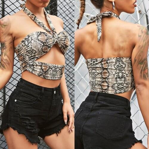 Womens Halter Crop Tops, Classic Animal/Abstract Print Sleeveless Cutout Tank Tops 2021 New Fashion