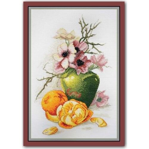 Vase With Orange Frui Top Quality Embroidery Sewing kit Needlework 14CT Unprinted Art Cross Stitch Kits DIY Handmade Home Decor