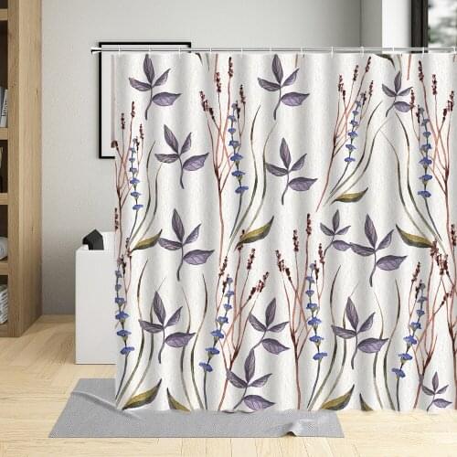 Natural Theme Shower Curtain Watercolors Flower Branch Leaves Floral Plant Bathroom Decor Waterproof Bath Curtains With Hooks