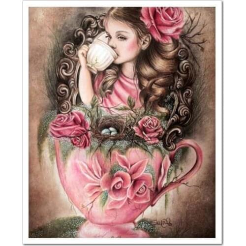 The Girl in the Cup Needlework,Oil Painting Cross stitch Handmade 14CT Canvas DIY,Cross-stitch kits,For Embroidery Art Home