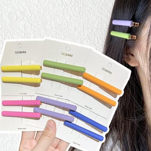 2Pcs/lot Candy Colors Hair Clips For Girls Women Simple Basic Sweet Hairpins Painted Colorful Matte Hair Accessories