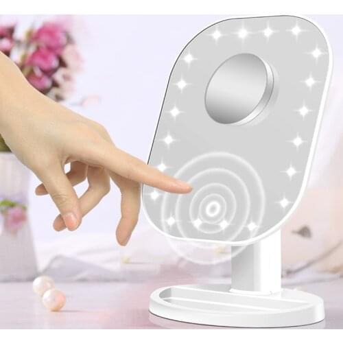 LED Makeup Mirror Night Light 20 Led Beads Touch Screen With Magnifier Table lamp Adjustable Dimmable Dual Power Supply