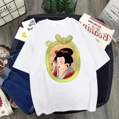 Tang Dynasty Beauties Pattern Printing Women Casual Soft Cartoons Tshirt Fashion Round Collar Tshirts Stylish Loose T Shirts