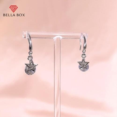 BELLA BOX Simple Zircon Drop Earrings For Women 925 Sterling Silver Luxury Five Pointed Star Engagement Anniversary Fine Jewelry
