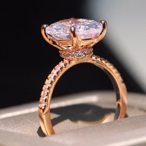 Size 5-10 Dove Egg Luxury Jewelry 925 Sterling Silver&Rose Gold Fill 5A White Clear Cubic Zirconia Women Wedding Band Ring Gift