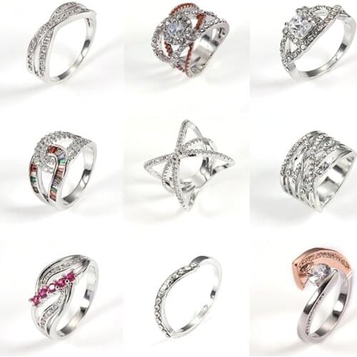 Womens Ring Cross Platinum Micro-set Zircon Ring Engagement Fashion Charm Wedding Ring Banquet To Girlfriend Birthday