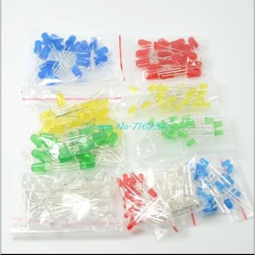 200PC/Lot 3MM 5MM Led Kit Mixed Color Red Green Yellow Blue White Light Emitting Diode