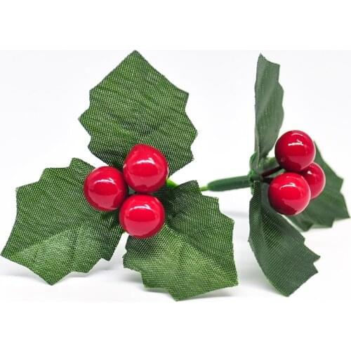 24pcs Christmas tree leaf and artificial berry red cherry Christmas pendant wedding birthday party garden home store decoration