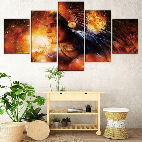 5 piece Canvas Painting Wall Art Abstract Indian Colorful Feather Posters and Prints Wall Pictures for living room Home Decor