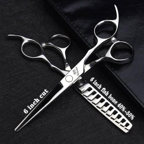 6 inch Salon Cutting thin Tools Barber Hairdressing Scissors set Tools Professional Style Scissors Japan 440C steel Free logo