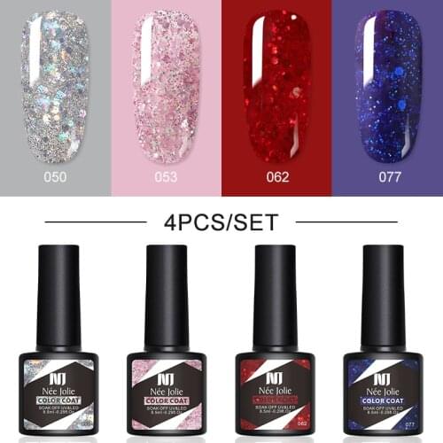 8.5ml Nail Polish All Manicure Semi Permanent Gel LED UV Varnish Soak Off Glitter Nail Art Gel Nail Gel Polish 4pcs/set