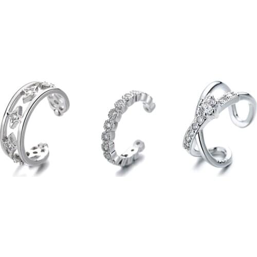 A Girl' 3Pcs/Set Clip-Earrings Zircon Beads Earcuff No Pierced Ear Female Jewelry Without Pierced War Clip Ear Cuff