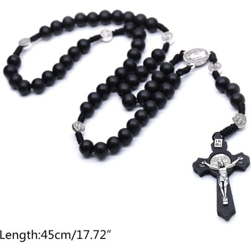 Black Wooden Cross Religious Necklace Catholic Rosary Necklace Church Souvenirs