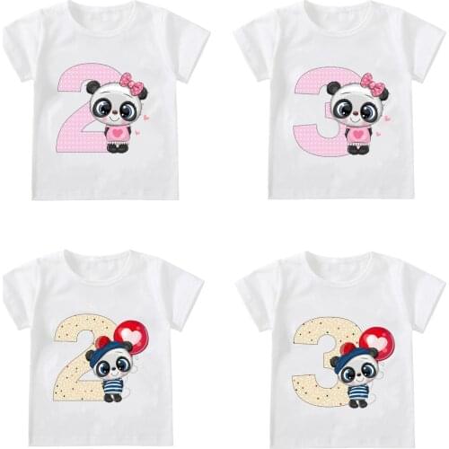Baby Kids Cartoon Cute Panda Birthday Number Print T Shirt Children Birthday T-shirts Boy&Girl Funny Animal Gift Tshirt Present