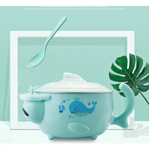 Childrens Tableware Baby Insulated Bowl Stainless Steel Cute Cartoon Thermal Dishes Dinnerware Set Strong Suction Bowls