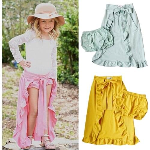 Toddler Kids Girls Ruffle Bowknot Beach Dresses Short Pants Outfit Set