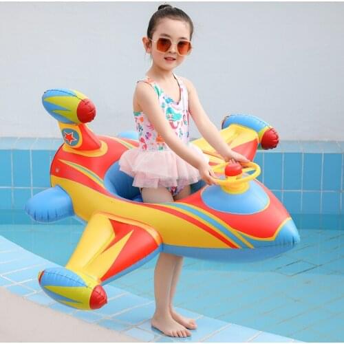 Children Inflatable PVC Swimming Circle Airplane Boat with Steering Wheel Water Seat Floating Toy Pool Accessories