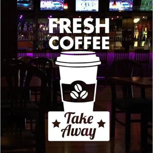 Coffee Shop Sign Window Door Decal Fresh Coffee & Take Away Vinyl Sticker Business Shop Decoration Removable Murals Z352
