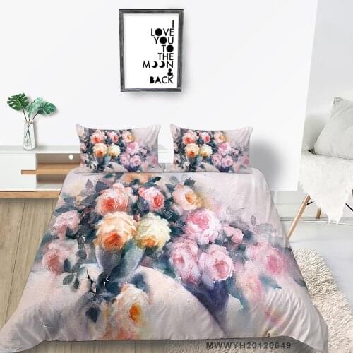 Flower Series Bedding Set Peony Print Sweet Duvet Cover For Girls Queen King Single Double Twin Full Comfortable Bed Set Pink