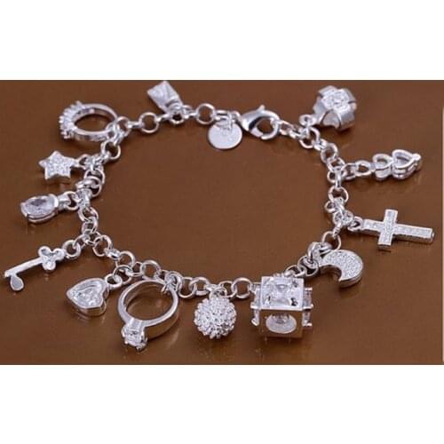 Hot sale valentine gift charm Silver color Jewelry fashion , Bracelets cute women lady wedding charms free shipping H144