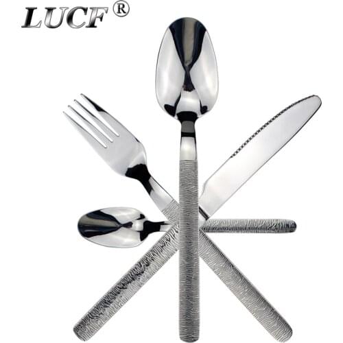 LUCF Luxury texture handle Stainless Steel Western Cutlery vintage noble style Dinnerware silverware utensil for home restaurant