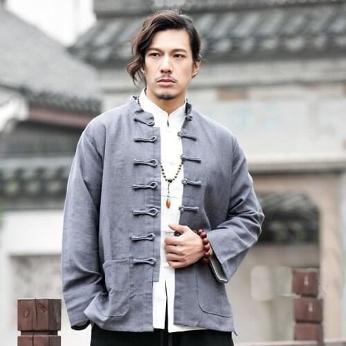 Chinese Style Hanfu Men Tops Tang Suit Kung Fu Clothes Jackets Cotton Linen T-Shirt Traditional Chinese Clothing For Men 30612
