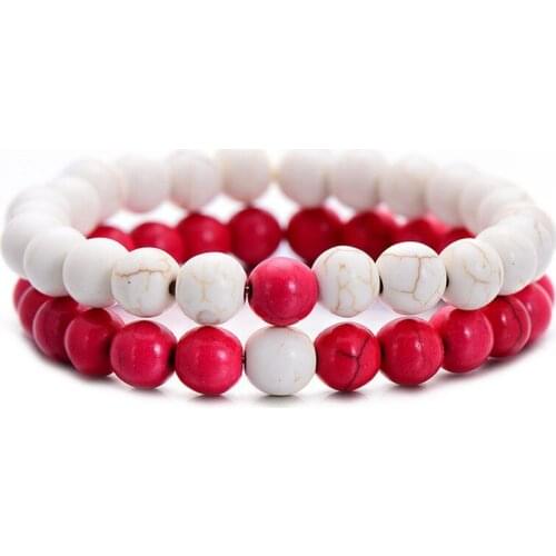 Bohemia Red and White Natural Stone Beads Bracelet Set For Men Women Fashion Couple Jewelry Classic Distance Bracelets Hot