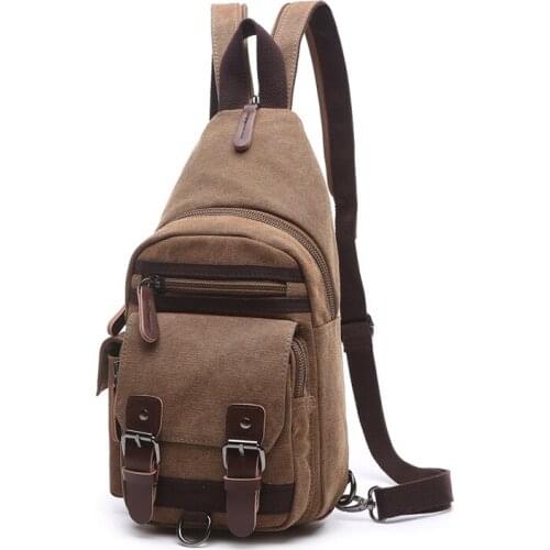 Chest Bag for Men Vintage Canvas Wear Resistant Solid String Unisex Washed Canvas Casual Style Waterproof Single Shoulder Bag