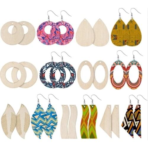 70 Pcs/Set Unfinished Wooden Earrings Blanks with Ear Hooks Opening Ring Jewelry Pendants Making DIY Crafts