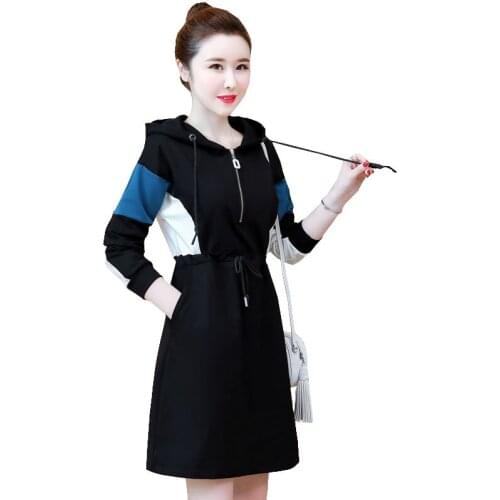 2021 New Fashion Spring Women Dresses Elegant Slim Hooded Loose Clothing Lady Plus Size Casual Office Female Autumn Dress OK809