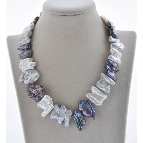 MCT·STAR Z10306 17" 38mm Black White Gray Double Baroque Keshi Pearl Necklace