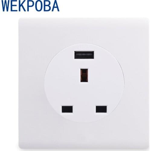 WEKPOBA PC Panel 13A UK Standard Wall Outlet Universal 3 Hole British Power Socket With USB Fast Charging Port 15A Outlet White