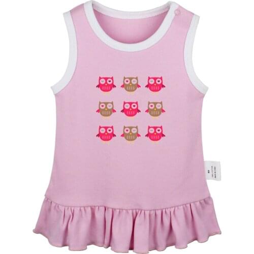 9 Pink Cute Winking Owl Cartoon Cute Crow and Scarecrow Newborn Baby Girls Dresses Toddler Sleeveless Dress Infant Clothes